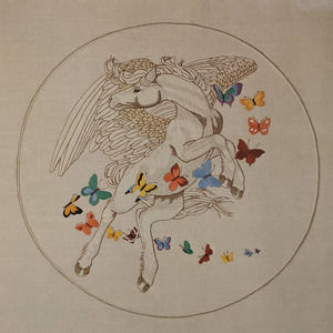 Vintage‎ Crewel Embroidery Kit "Pegasus and Butterflies" by Linda K Powell 1981